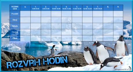 Rozvrh hodin, větší tabulka s tučňáky oslími