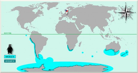 Mapa (výskyt tučňáků)